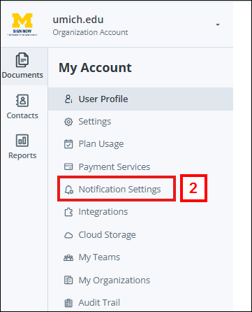 Notification Settings in My Account